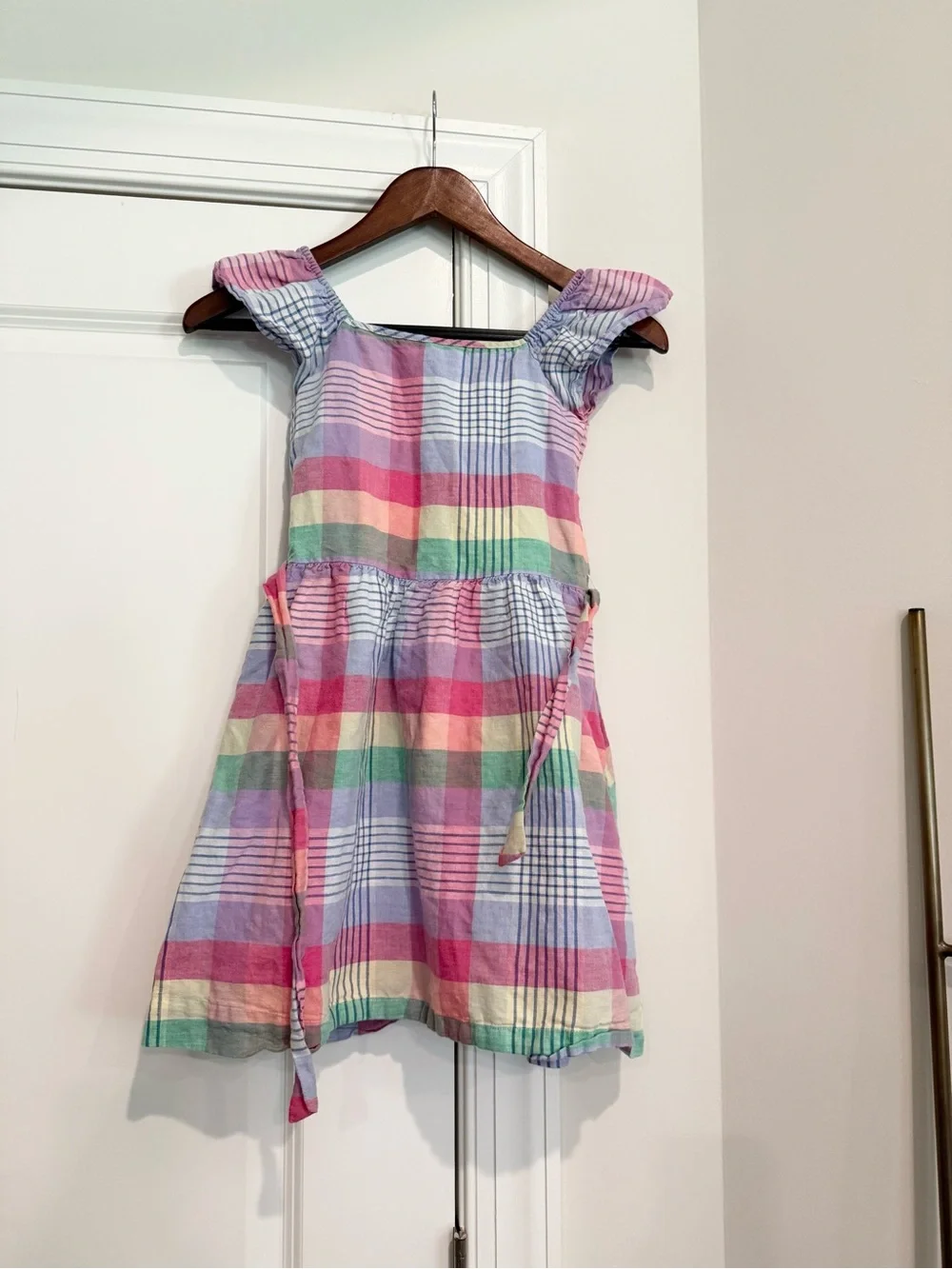 GAP Girls Pastel Plaid Cotton Dress with Tie Waist